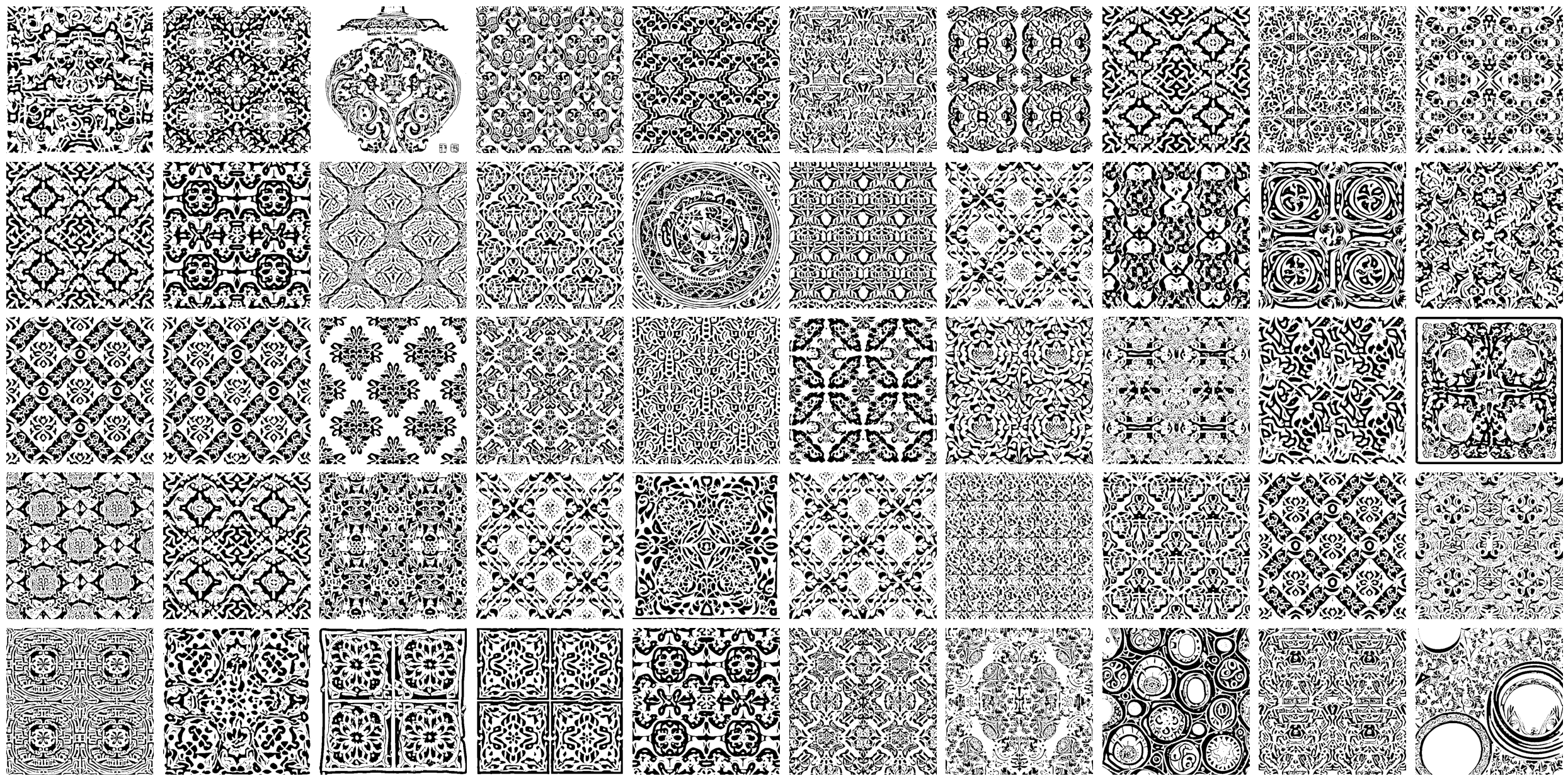 A grid of generated motif outputs